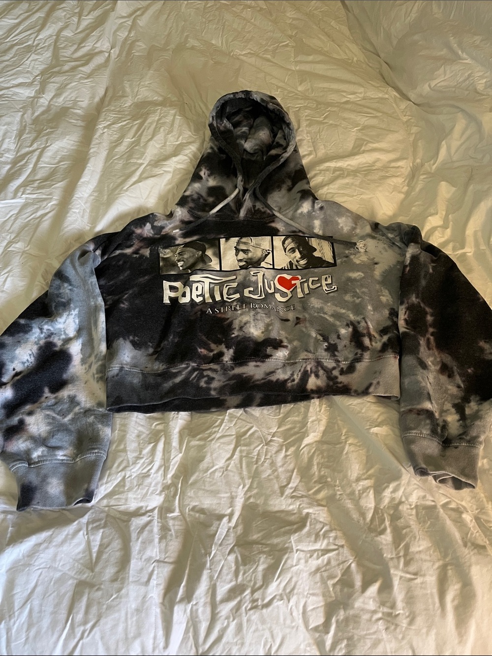 Chemistry Black and Gray Tie-Dye Cropped Tupac Hoodie Print